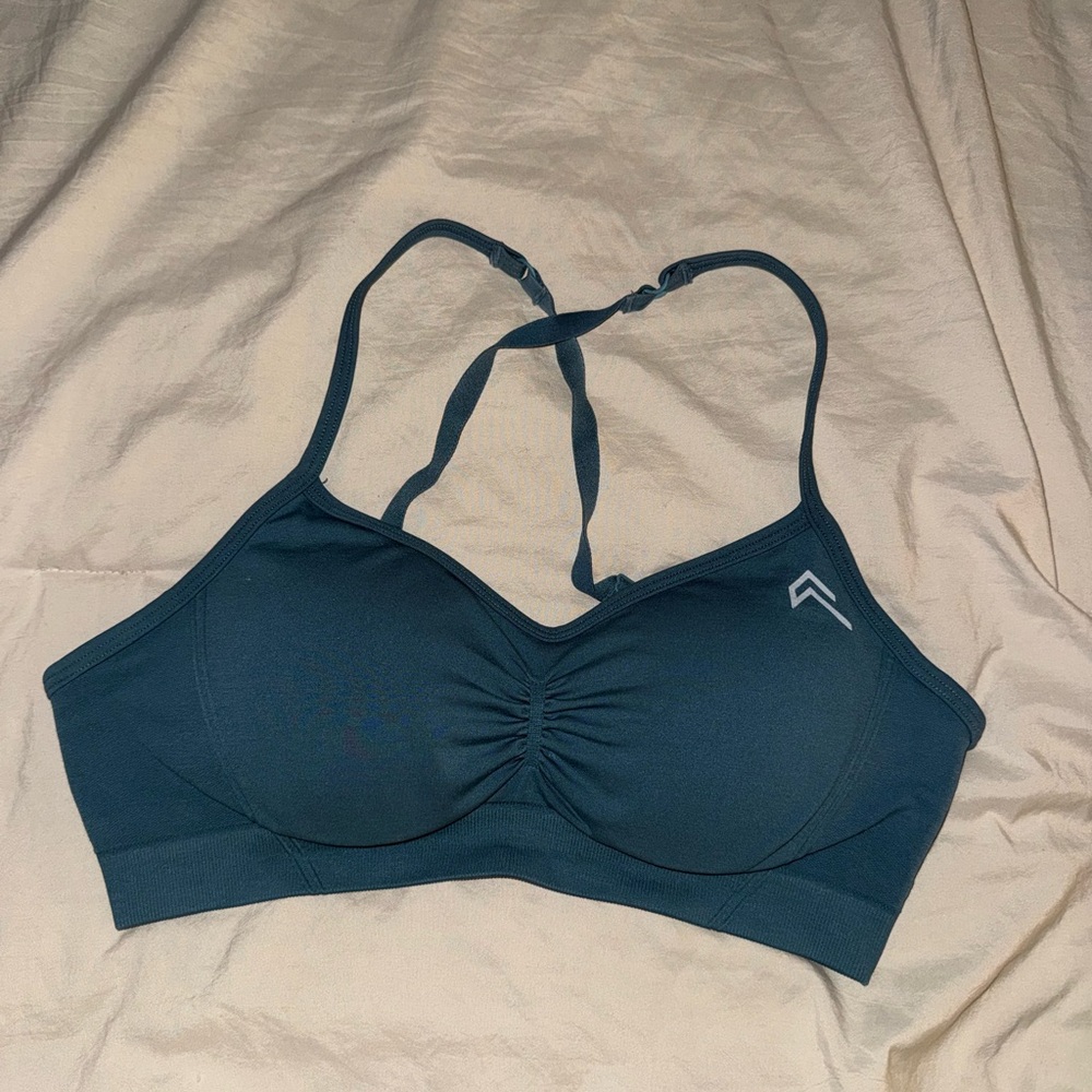 Oner Active blue Ruched Front effortless seamless Sports Bra